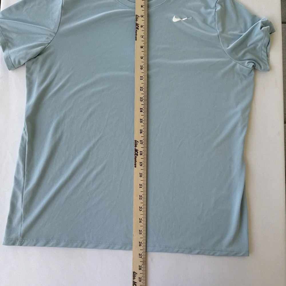 The Nike Tee Shirt XL Women's Powder BlueDri-Fit White Swoosh Gym Sports Workout